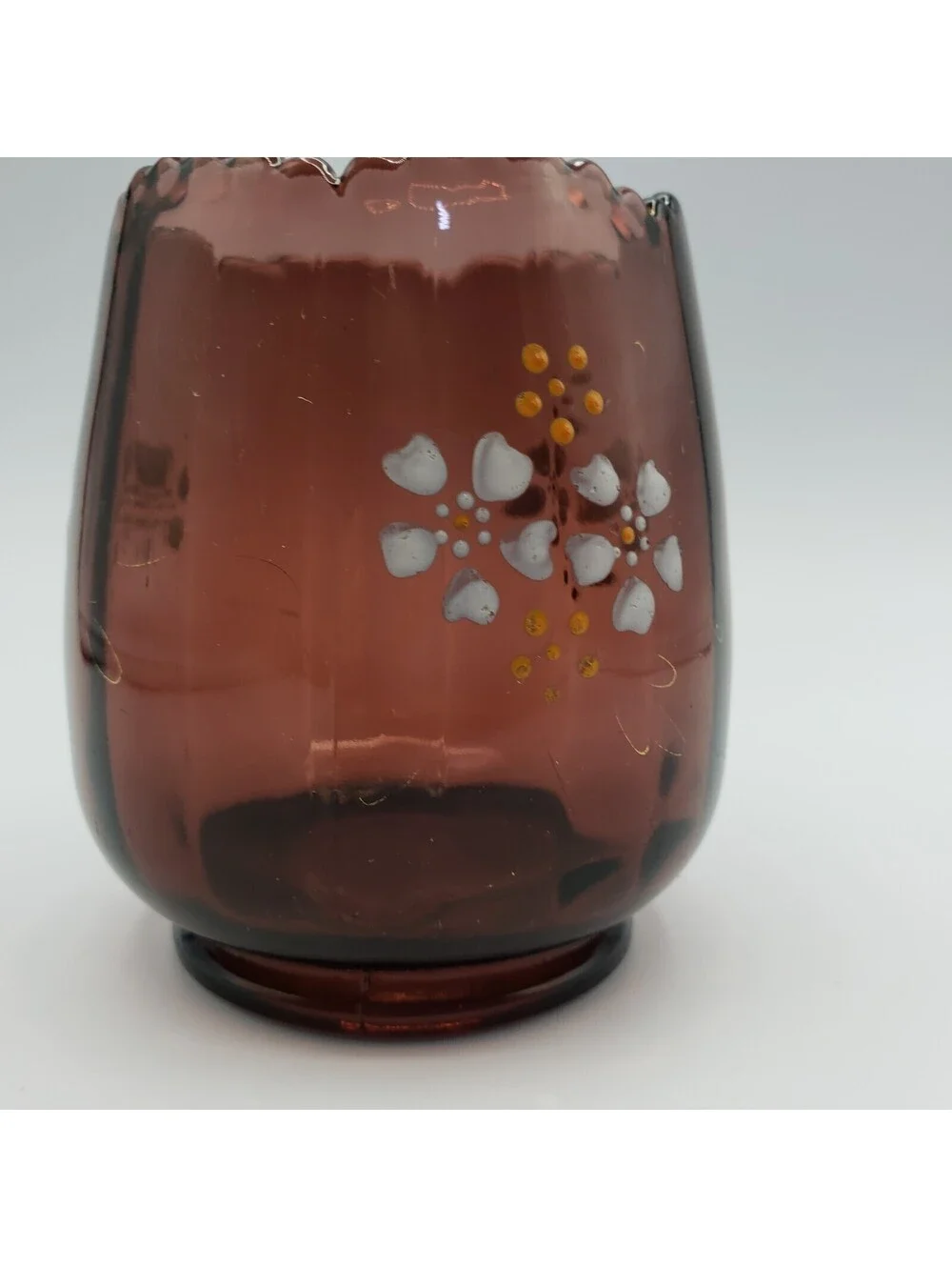 Vintage EAPG Jefferson Amethyst Glass Vase Spooner Hand Painted Panel Optic